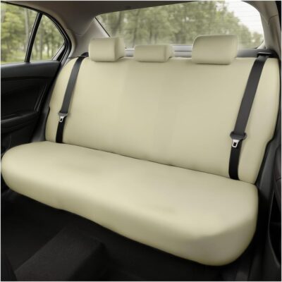 BESULEN Car Back Seat Cover, Dustproof Elastic Cloth Vehicle Rear Seat Bench Protector for Pets Kids, Waterproof Stretch Automobile Interior Accessories, Universal for Sedan Truck SUV (Beige)