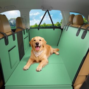 JKLESA Dog Car Seat Cover for Back Seat, 52"x65" Waterproof Hard-Bottom Hammock with Side Flaps, Heavy-Duty 450lbs, Non-Slip & Scratch-Proof PU Leather Protector for SUV, Truck & Sedan Green