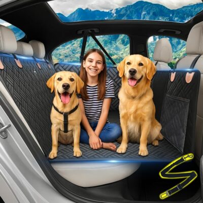 FURRY VOYAGE Back Seat Extender for Dogs, Hard Bottom Dog Car Seat Cover for Backseat Holds 400lbs, Waterproof Car Hammock for Large Dogs, Anti-Scratch Large Rear Seat Protector for Car, SUV, Truck
